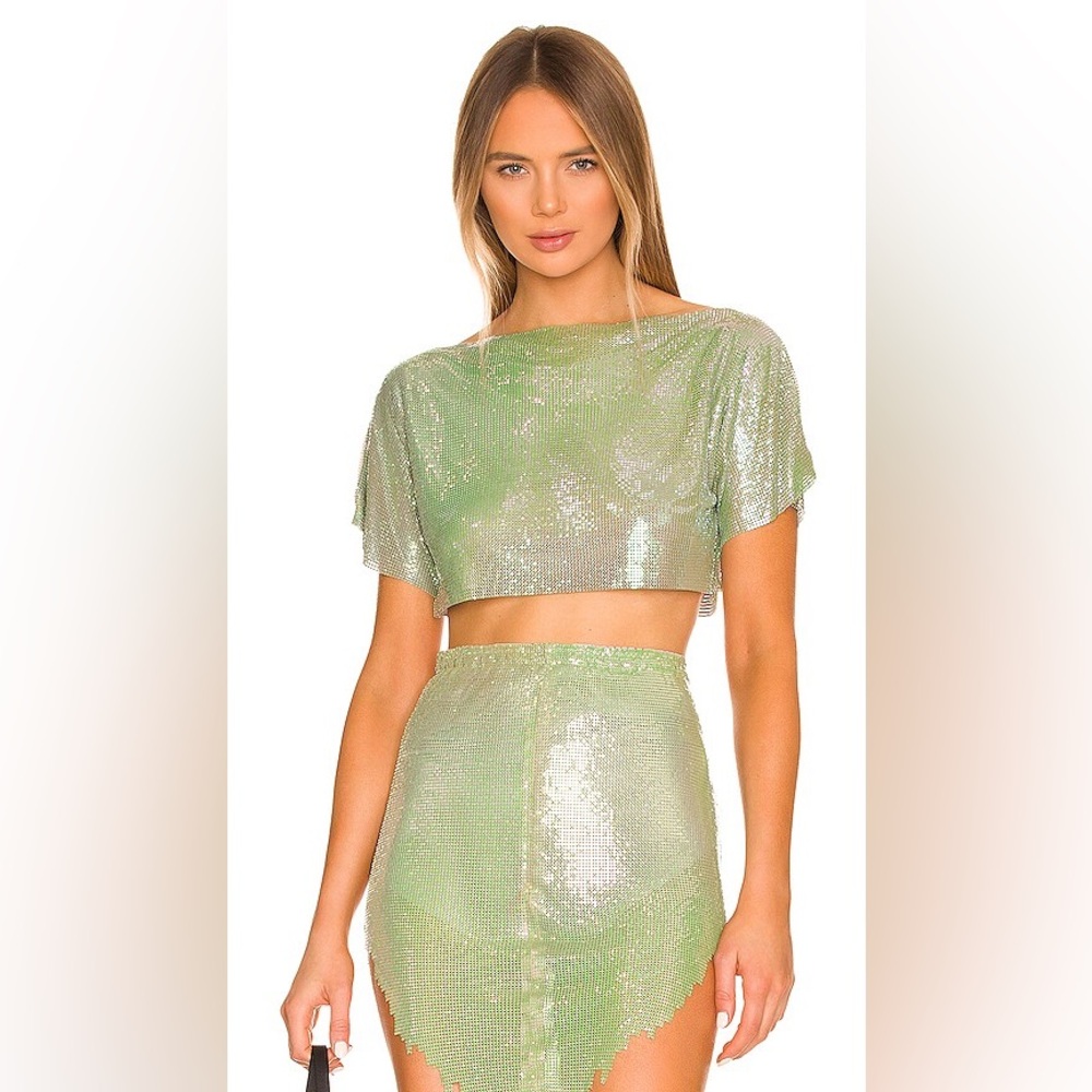 POSTER GIRL Sparkling Light Green Crop Top and bottom set
